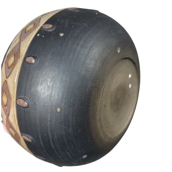 Aztec Design Pottery Bowl Brown Tan Hand Made Small Dish Decor - Picture 5 of 6